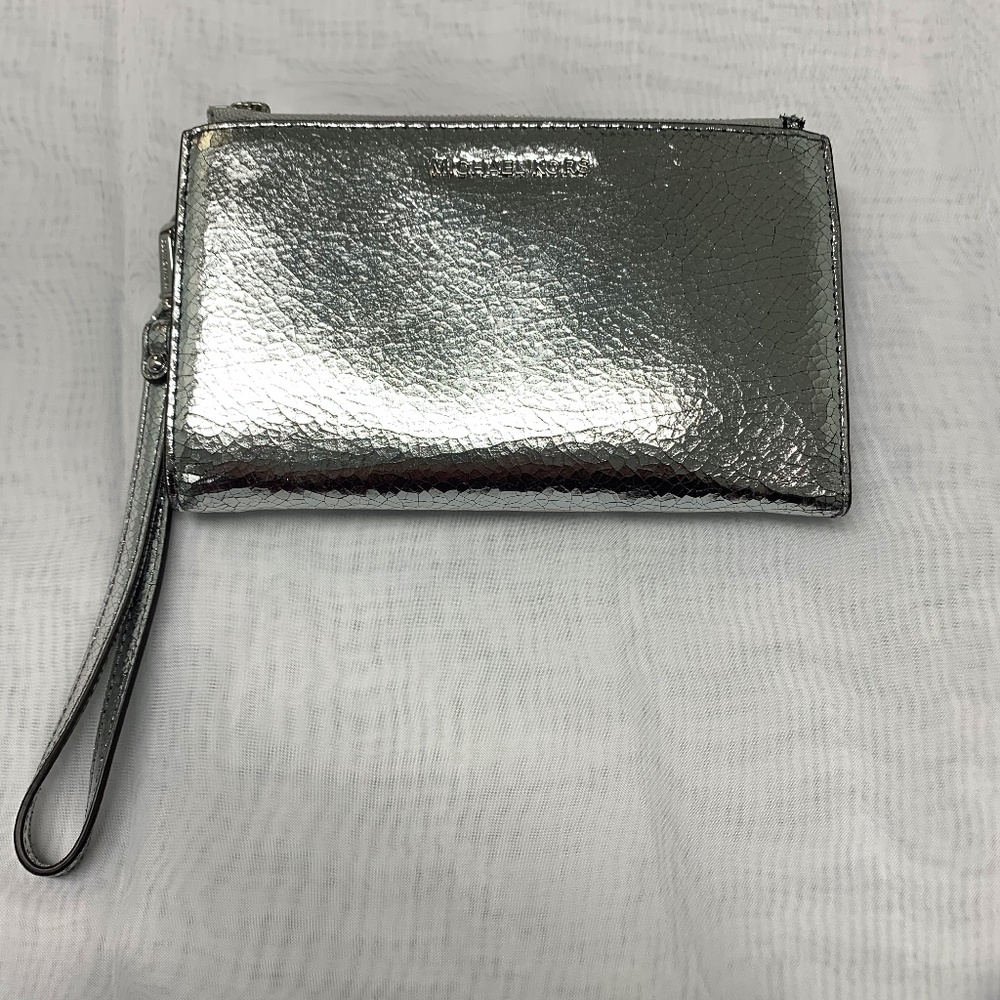 Michael Kors Silver Leather Wristlet